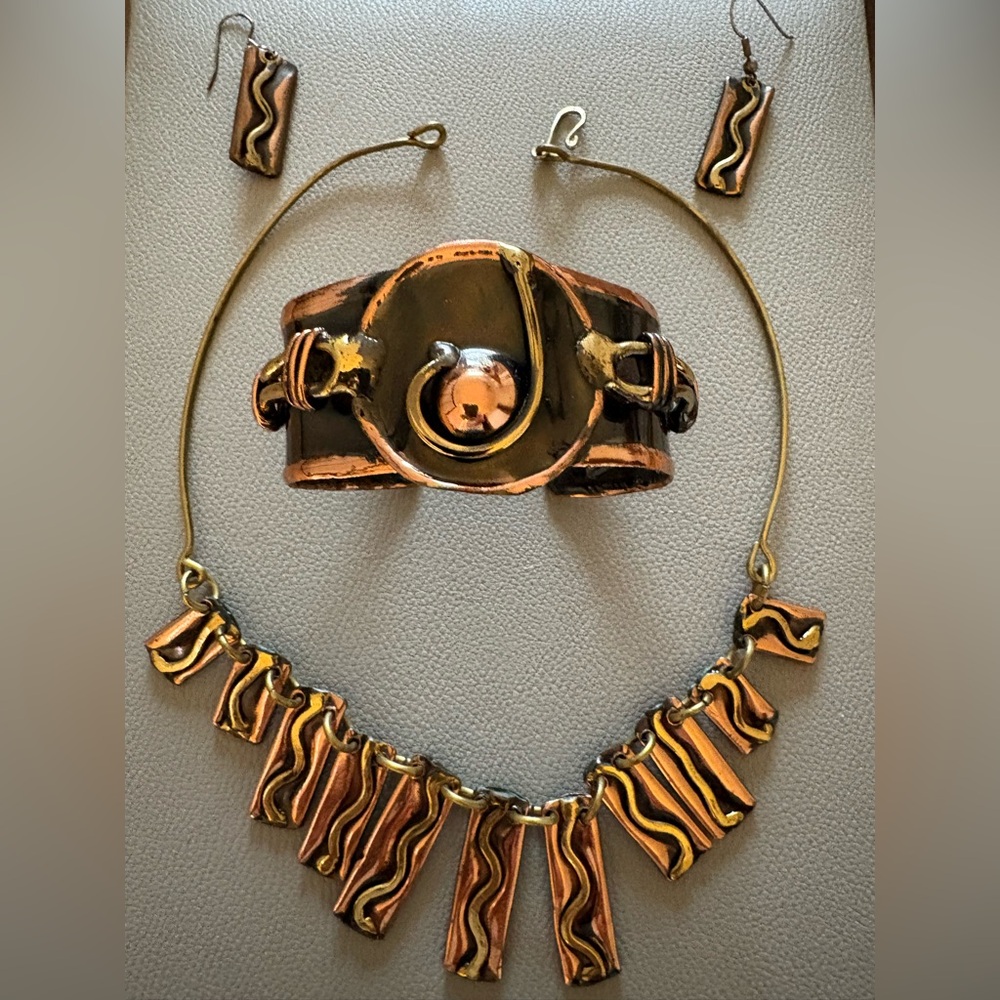 Necklace, earrings, cuff bracelet set